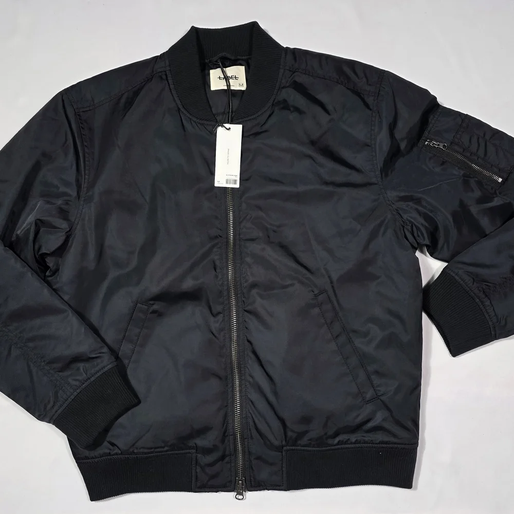 Men’s LABEL Black Bomber Jacket Size M New With Tags Nylon Flight Jacket Zip Up